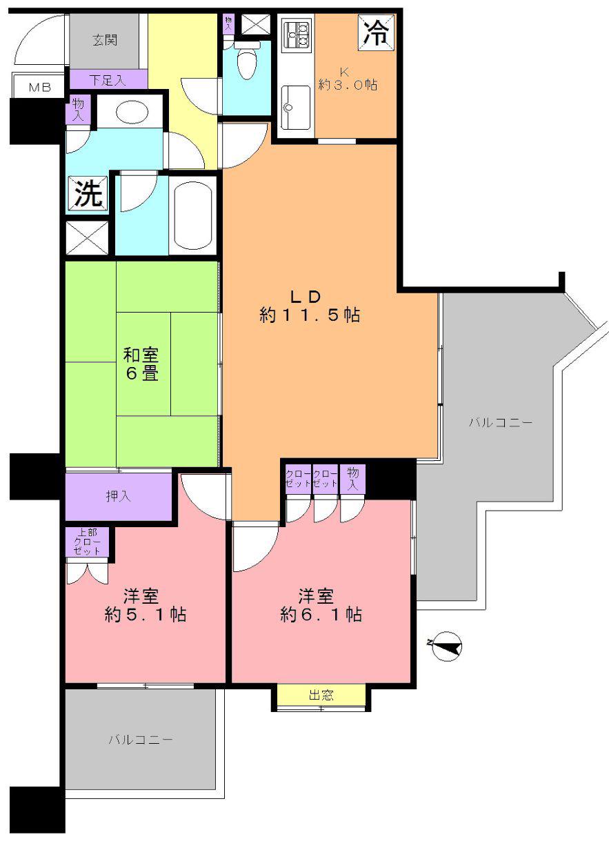 デュアルコート川口ウエストビュー(3LDK/4階)の間取り写真