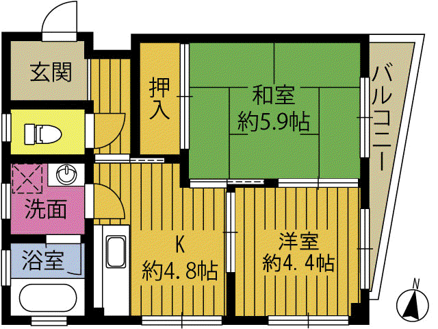 クレスト野口(2K/2階)の間取り写真