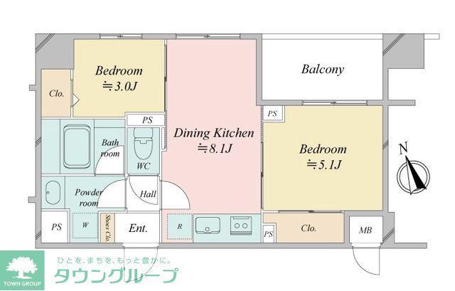 ドゥーエ銀座イーストI・II(2DK/6階)の間取り写真