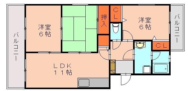 レジデンスウィステリア24(3LDK/2階)の間取り写真
