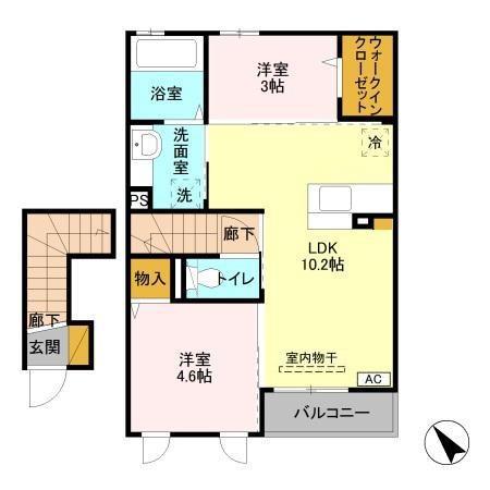 クレセント II(2LDK/2階)の間取り写真