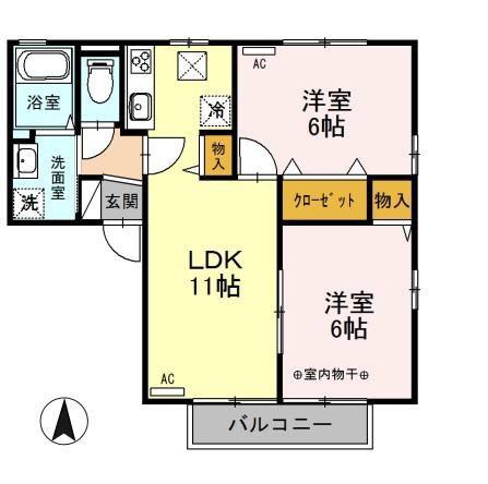 ヴィラ南雲B(2LDK/1階)の間取り写真