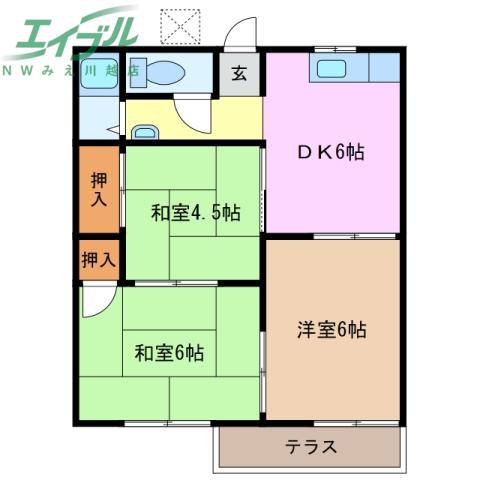 フォーブル水谷(3DK/1階)の間取り写真