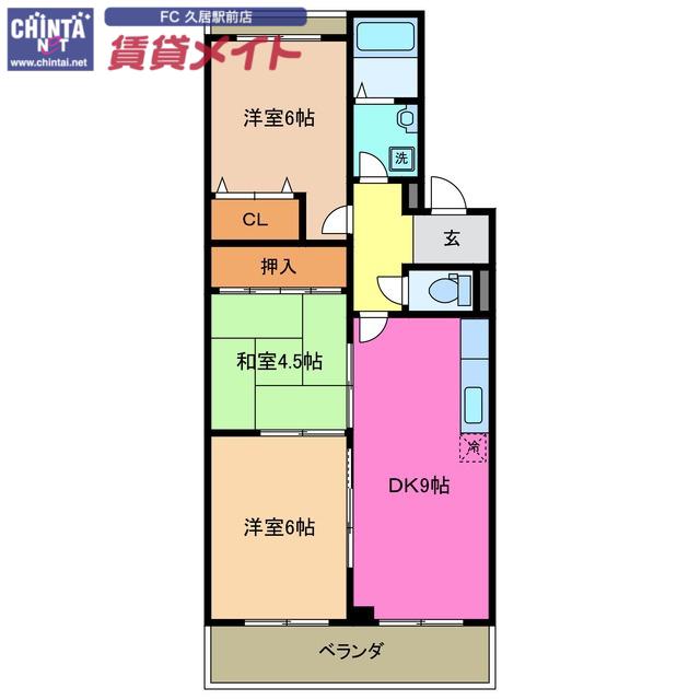 ピュアライフ宮古(3DK/3階)の間取り写真