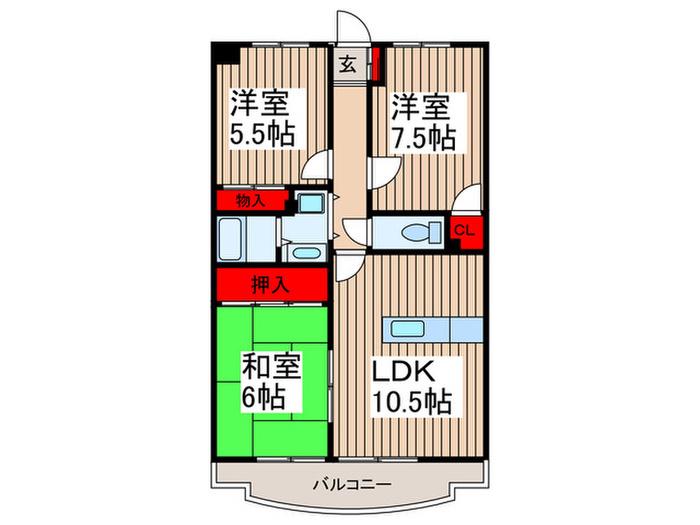 プルヌス東川口(3LDK/3階)の間取り写真