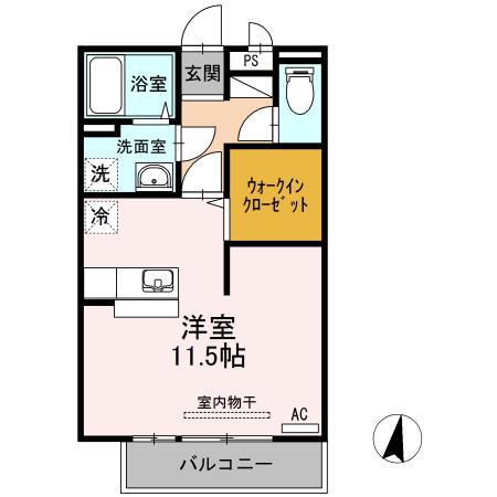 シャルルI棟(ワンルーム/1階)の間取り写真