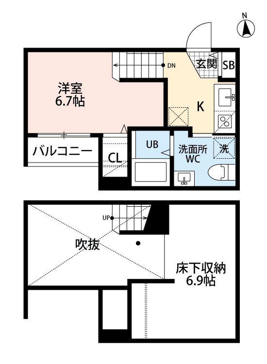 AFFITTO熊本駅南(1K/2階)の間取り写真