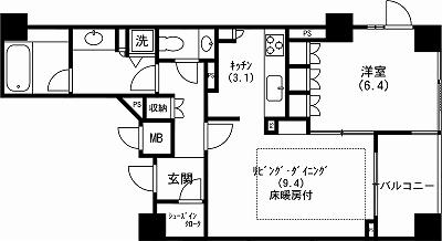 レジデンシア春日安藤坂(1LDK/4階)の間取り写真