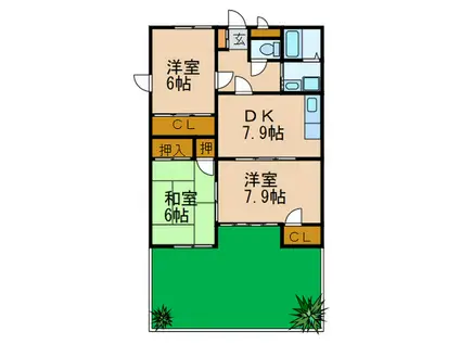 CLUB博多の森(3DK/1階)の間取り写真