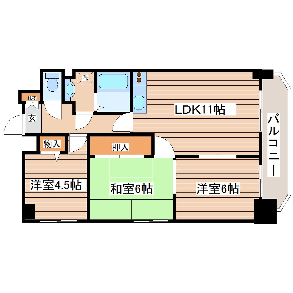 ベルビュー支倉(3LDK/11階)の間取り写真