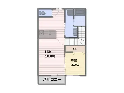サニーウェル岡垣(1LDK/2階)の間取り写真