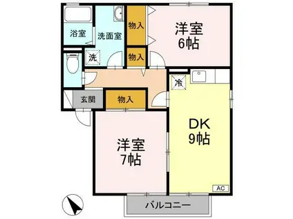 アドミレー樹太B棟(2DK/1階)の間取り写真