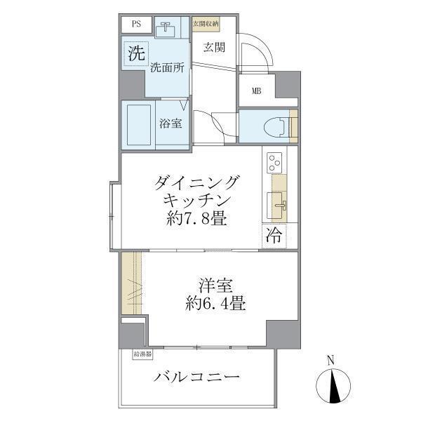 リエール若松町(1DK/2階)の間取り写真