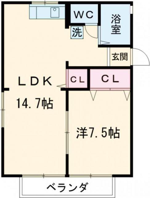 ロジュメントB(1LDK/2階)の間取り写真