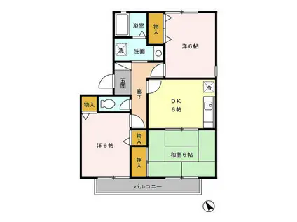 エーデルハイム DEF D(3DK/1階)の間取り写真