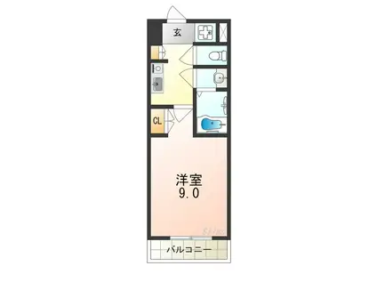 クレスト中もず(1K/9階)の間取り写真