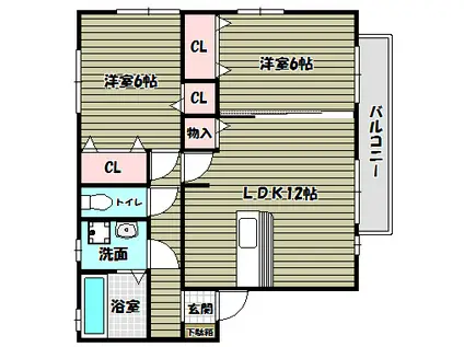 リビングタウン狭山池公園 A棟(2LDK/2階)の間取り写真
