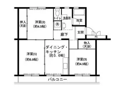 ビレッジハウス志染10号棟(3DK/5階)の間取り写真