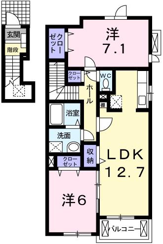 クラッセ弐番館(2LDK/2階)の間取り写真