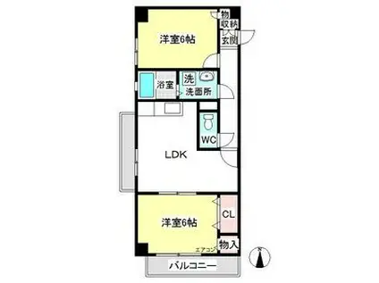 ロイヤルハイツ平針(2DK/15階)の間取り写真