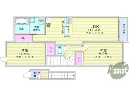 ティアラⅡ(2LDK/2階)の間取り写真