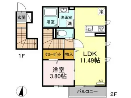 クレア富士見台(1LDK/2階)の間取り写真