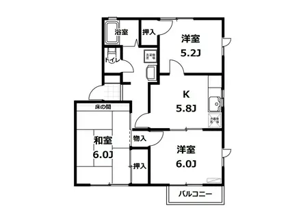 カルチャーサイドハイツ C棟(3K/2階)の間取り写真