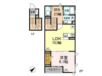 ノーブル・ルミナス笹塚(1LDK/2階)の間取り写真