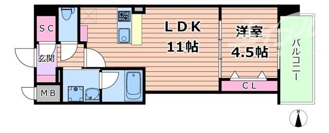 スプランディッド本町グラン(1LDK/8階)の間取り写真