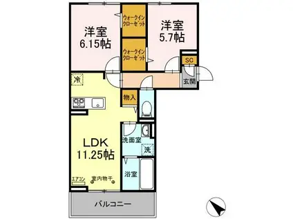 AALIIアアリイI(2LDK/3階)の間取り写真