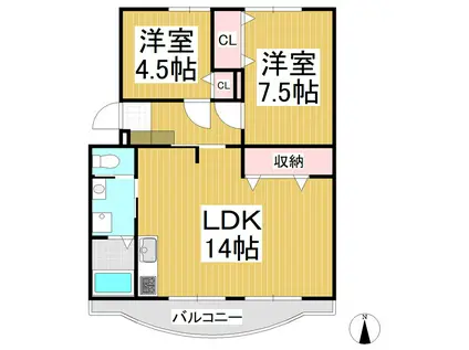アメニティ三本柳(2LDK/2階)の間取り写真