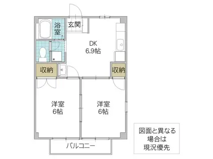 オーキッドヒル(2DK/1階)の間取り写真