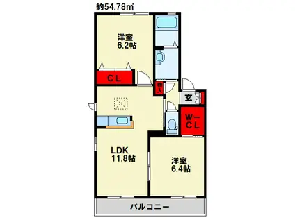 パーク サイト IV番館(2LDK/1階)の間取り写真