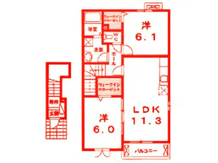 モナヴェールII(2LDK/2階)の間取り写真