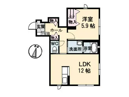 マグノリア B棟(1LDK/1階)の間取り写真