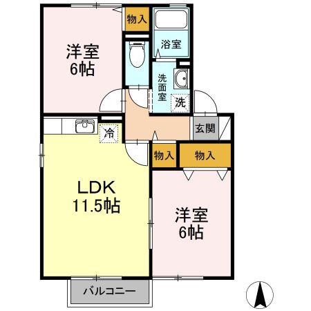 エステート21 A棟(2LDK/2階)の間取り写真