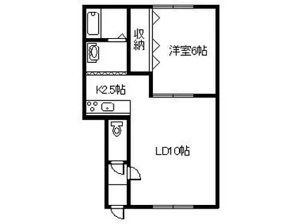 JR函館本線 近文駅 徒歩5分 2階建 築23年(1LDK/1階)の間取り写真