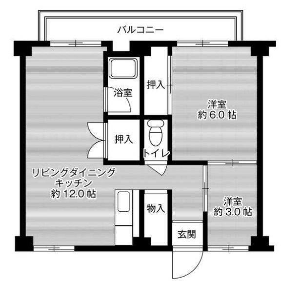 ビレッジハウス鈴蘭台3号棟(2LDK/3階)の間取り写真