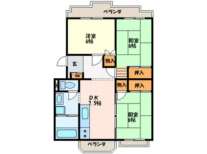 新納マンション(3DK/1階)の間取り写真
