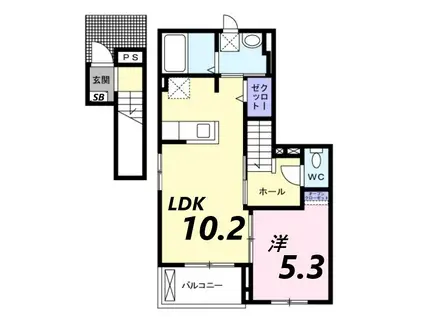 ビレッヂ飯田II(1LDK/2階)の間取り写真