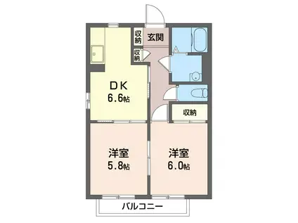 クレストコート峰栄(2DK/2階)の間取り写真