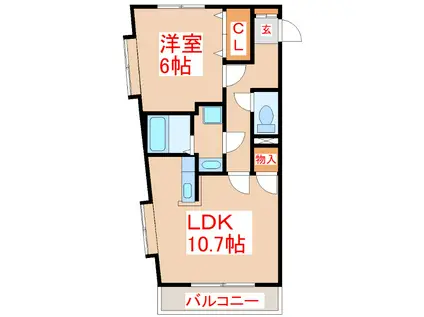 メルベーユ B棟(1LDK/2階)の間取り写真
