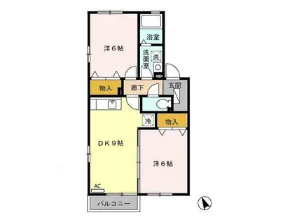 シャンクー・リーフC(2DK/1階)の間取り写真