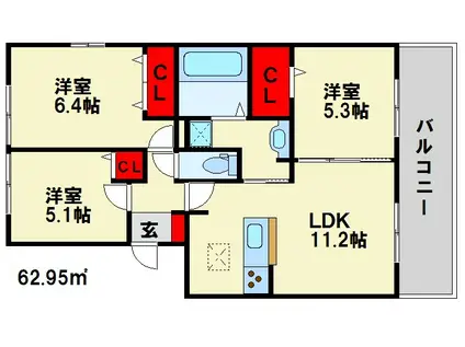 ブラン春日(3LDK/2階)の間取り写真