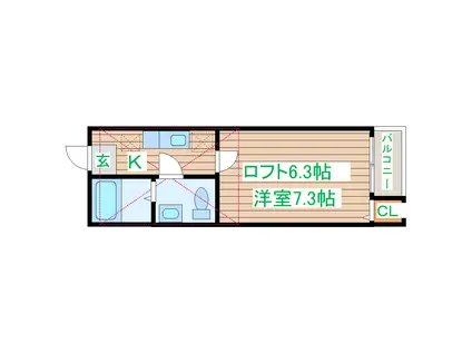 仙台市地下鉄南北線 河原町駅(宮城) 徒歩12分 2階建 築18年(1K/2階)の間取り写真