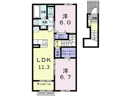 ヴィラージュ エスト(2LDK/2階)の間取り写真