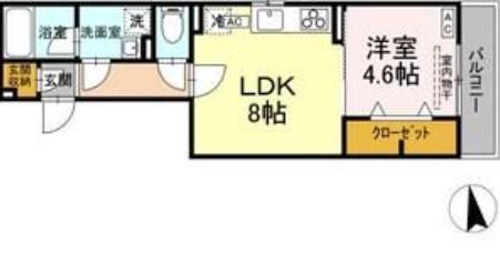 D-ROOM GRASS 中町(1LDK/1階)の間取り写真