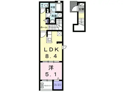 ラ・メールブルー 1LDLHTW(1LDK/2階)の間取り写真