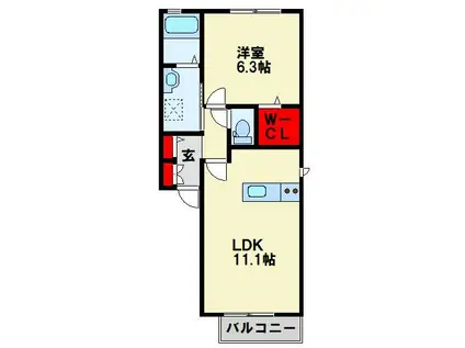 グラン・クォーレ B棟(1LDK/2階)の間取り写真