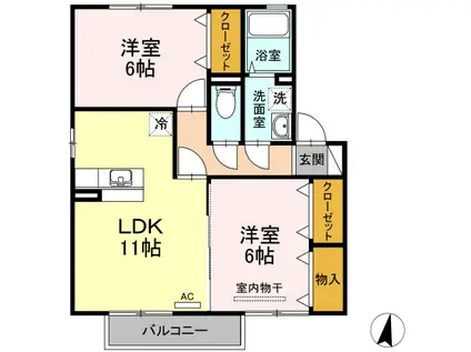 ソレイユ千田D棟(2LDK/2階)の間取り写真